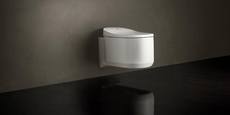 Modern smart toilet, wall hung and on display.