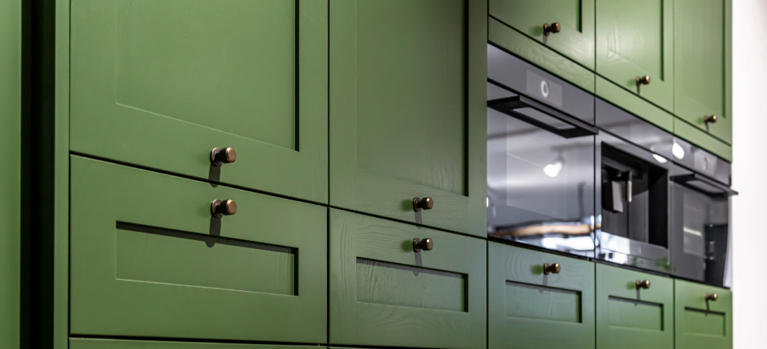 large green kitchen cabinet