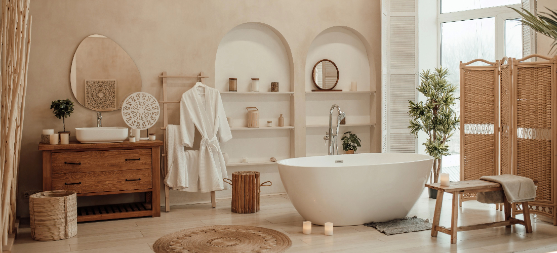 luxury bathroom with interior and natural lighting