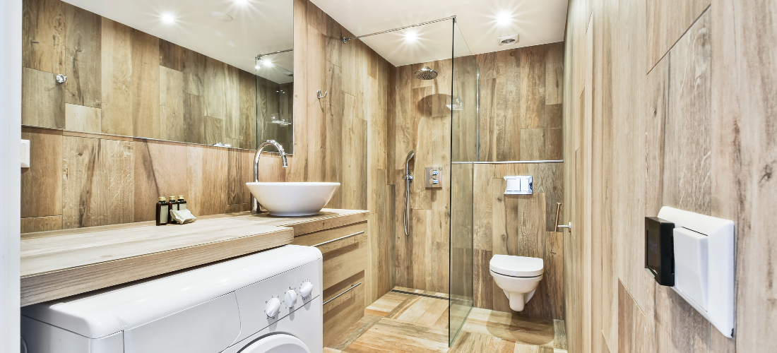 small bathroom with beige tiles